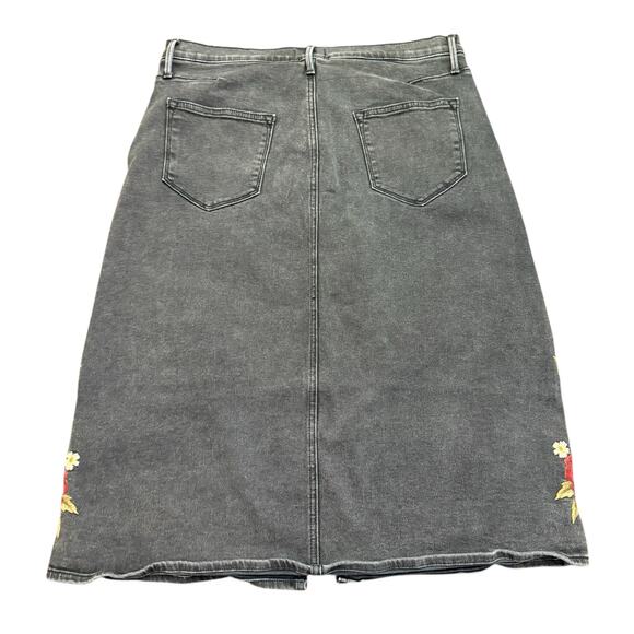 Driftwood Embroidered Piper black washed midi jean skirt with embroidery Size 16 - Picture 8 of 8